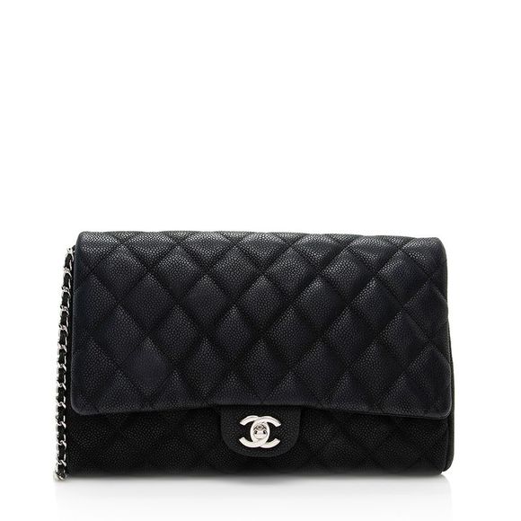 Chanel Handbags - Chanel Matte Caviar Leather Chain Flap Clutch Bag